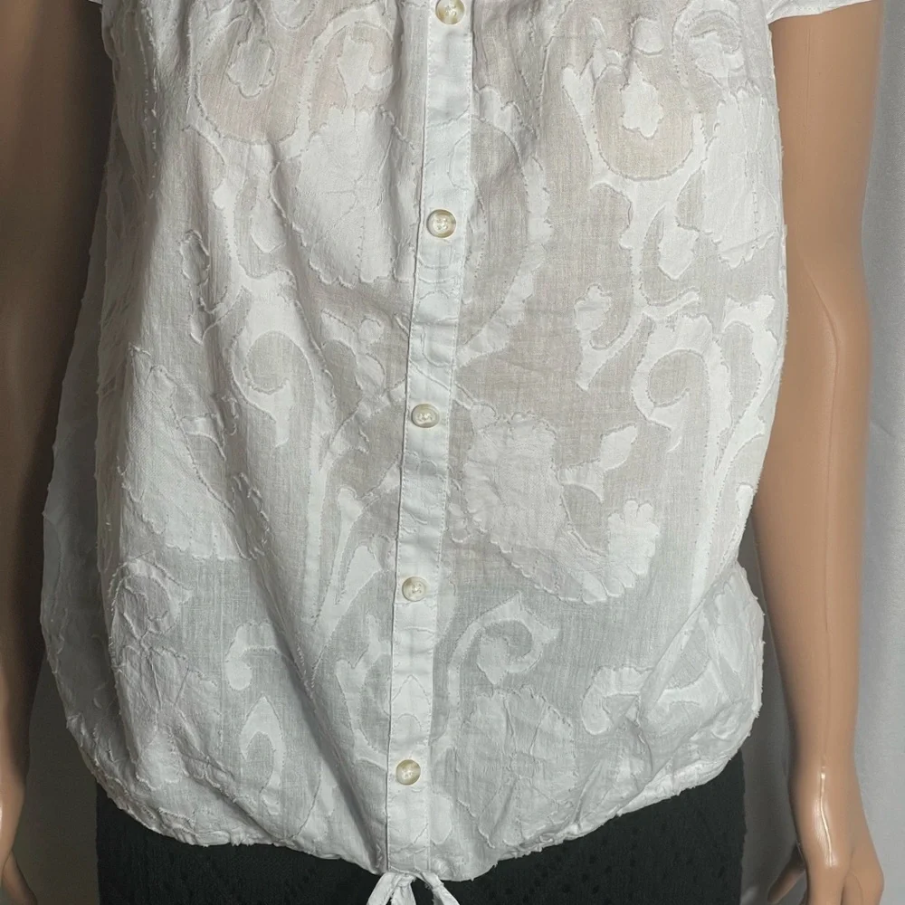 Laundry By Shelli Segal White Textured Cotton Blouse Flutter Sleeve Small - Picture 2 of 11